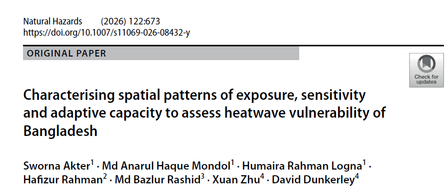Characterising spatial patterns of exposure, sensitivity and adaptive capacity to assess heatwave vulnerability of Bangladesh